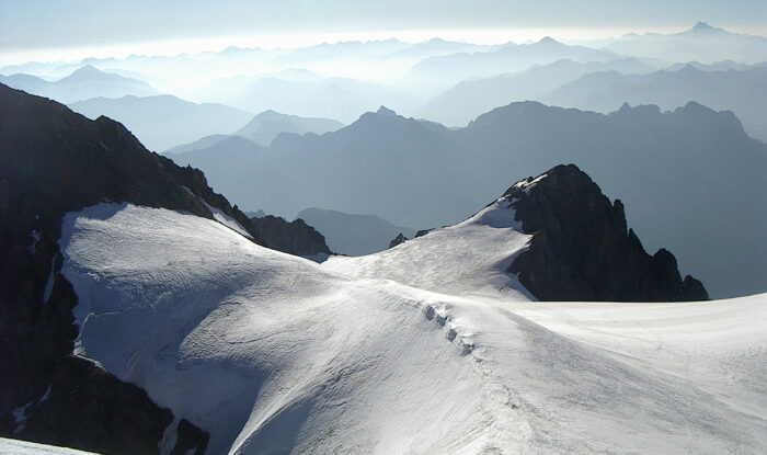 panoramic view of the alps from the top of mount pelvoux