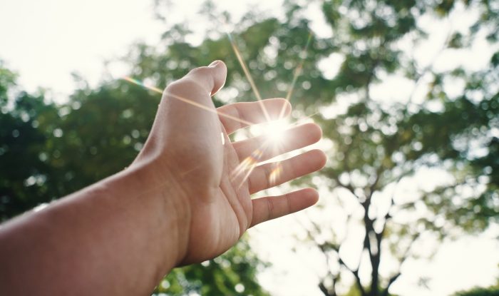 hand touching sunlight.