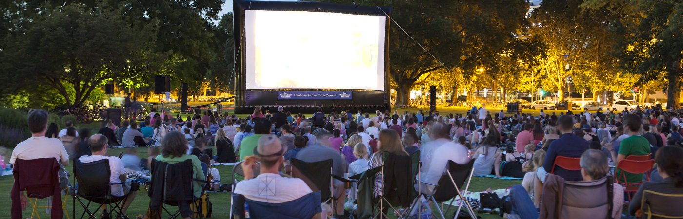spectators at open air cinema