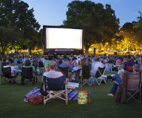 spectators at open air cinema
