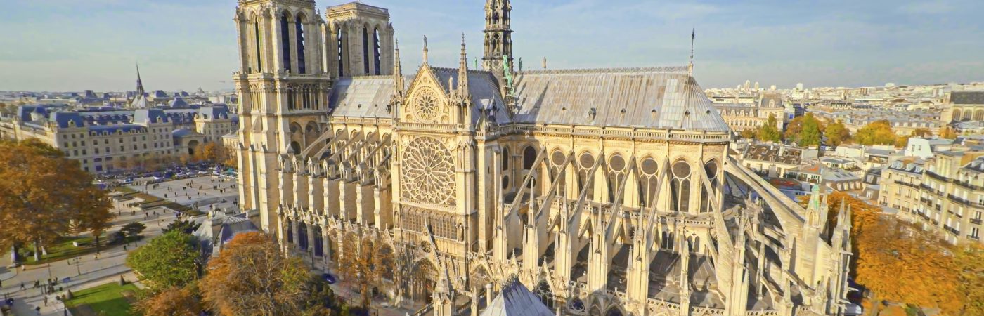 aerial view of notre dame cathedral in paris, france
